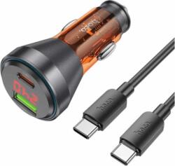 hoco. NZ12B USB-A / USB-C Autós töltő + USB Type-C kábel - Átlátszó/Narancssárga (48W)