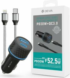 DEVIA Extreme Speed Series USB-A / USB-C Autós töltő + USB-C - Lightning Kábel - Fekete (52, 5W) (ST354670)