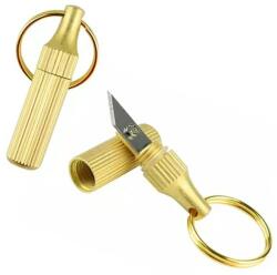  Kulcstartós mini csomagbontó kés, rozsdamentes acél-sárgaréz, arany 4 cm (AG856)