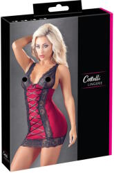 Cottelli Collection - exkluzív fűzős-csipkés ruha (piros-fekete) - intimmarket
