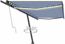 Vidaxl kék/fehér automata szélérzékelős és LED-es napellenző 500x350cm 3069871