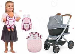 Smoby Set cărucior adânc și sport DeLuxe Pastel Maxi Cosi&Quinny Grey 3în1 Smoby și păpușă de jucărie Violette Baby Nurse cu marsupiu și sac de dormit (SM253104-4)