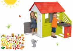 Smoby Set căsuţă Pretty Nature Smoby cu bucătărie de vară şi cu geam+set de alimente pentru bucătărie 100% Chef (SM810713-20)