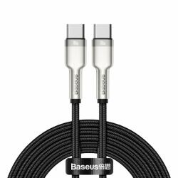 Baseus Calufe USB-Type C - 100 cm, 20 Amper, 100W töltés, fém fej, gyöngyvászon borítás - fekete
