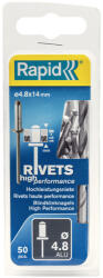 RAPID Nituri Rapid High Performance diametru 4.8mm x 14mm, aluminiu, burghiu metal HSS inclus, 50 buc set 5000389 (IS5000389)