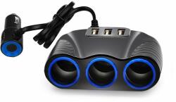  Mobilly distribuitor brichetă auto 3xCL 120W cu încărcător 3x USB 3, 1A cu cablu (XXX)