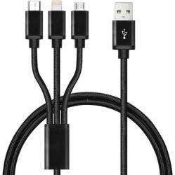 3in1 USB-C, Lightning, MicroUSB fonott töltőkábel akár 3 telefon egyidejű töltéséhez