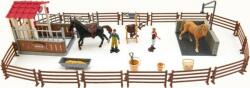 Teddies Alerga / incinta pentru cai + insotitori + cal 2 buc plastic cu accesorii (TD00850392) Figurina