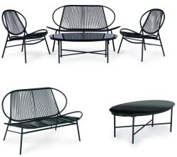 Kerti bútor szett rattanból, fém székekkel, paddal és fekete asztallal | XS-RTS108