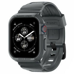 Spigen Apple Watch 4 / 5 / 6 / 7 / 8 / 9 / SE / SE 2 okosóra tok és szíj, 44mm / 45mm, TPU / szilikon, szürke, Spigen Rugged Armor Pro - gsmlive