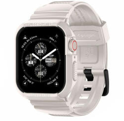 Spigen Apple Watch 4 / 5 / 6 / 7 / 8 / 9 / SE / SE 2 okosóra tok és szíj, 44mm / 45mm, TPU / szilikon, bézs, Spigen Rugged Armor Pro - gsmlive
