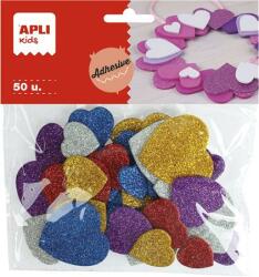 APLI Moosgumi, öntapadó, glitteres, szívek, APLI Kids "Eva Sheets", vegyes színek (LCA13484) - irodaoutlet