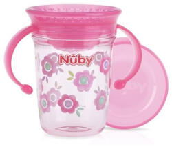 NUBY Wonder Cup 360 Tritán tanulópohár 240 ml 6 hó+ (rózsaszín - virágok)