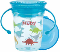 NUBY Wonder Cup 360 Tritán tanulópohár 240 ml 6 hó+ (kék - dínók)