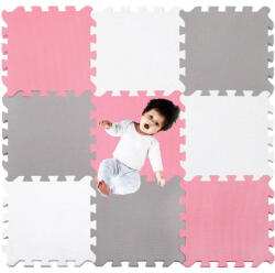 Ruhhy Puzzle habszivacs szőnyeg, vízálló, rózsaszín/szürke/fehér, 95, 5 x 95, 5 cm