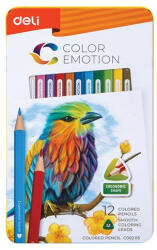 Színes ceruza Deli Color Emotion fémdobozos háromszögletű 12 db-os klt