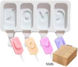 Jégkrém készítő szilikon forma, love minta 12, 5x19cm - Jégkrém készítő+ Fa pálcika 50db