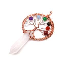 R. M. ékszer Életfa rose drót csúcs hegyikristály medál 5x9cm (021919)