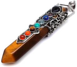 R. M. ékszer Csúcs fém korona csakra tigrisszem medál 2x8cm (022032)