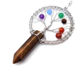 R. M. ékszer Életfa ezüst drót csúcs tigrisszem medál 5x9cm (021907)