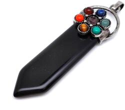 R. M. ékszer Csúcs fém csakra virág obszidián medál 2x7cm (022019)