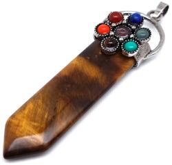 R. M. ékszer Csúcs fém csakra virág tigrisszem medál 2x7cm (022018)