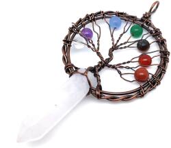 R. M. ékszer Életfa bronz drót csúcs hegyikristály medál 5x9cm (021911)