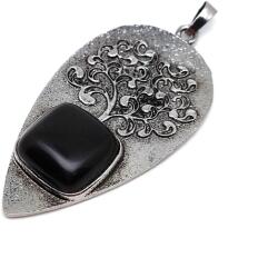 R. M. ékszer Csepp fém életfa obszidián medál 3x5cm (022003)