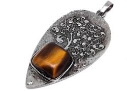 R. M. ékszer Csepp fém életfa tigrisszem medál 3x5cm (022001)