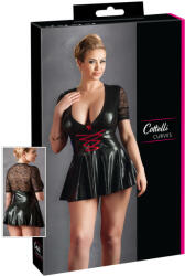 Cottelli Collection Plus Size - fényes ruha piros fűzővel (fekete)