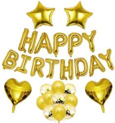Teno Set 27 Baloane Teno®, Litere, pentru Petreceri/Aniversari/Evenimente, confetti, stelute, inimioare, model Happy Birthday, gold
