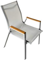  Kerti rakásolható szék, fehér acél/tölgy, BONTO - mindigbutor