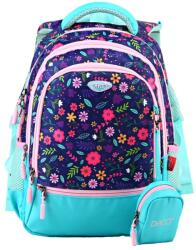 DACO Ghiozdan scoala DACO GH3008, 38 cm, Motiv Flori, Albastru/Roz (GH3008)
