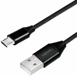 LogiLink USB 2.0 kábel, USB-A/M - Micro-USB/M (90 ), szövet, fém, (CU0143)