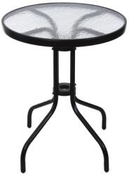  Kerti asztal üveglappal, kör alakú, fekete, 60x70 cm