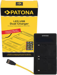 PATONA Smart Dual LCD kijelzős Sony NP-FM50 NP-F550 NP-F750 NP-F970 USB akkumulátor töltő