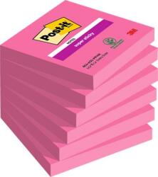 3M Öntapadó jegyzettömb, 76x76 mm, 6x90 lap, 3M POSTIT "Super Sticky", pink (LP6546SSPNK6) - irodaoutlet