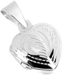 Ekszer Eshop 925 ezüst medál - szimmetrikus szív, finom gravírozás, toll motívum
