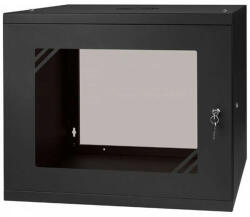 Stalflex RC19-9U-450GB 19" 9U 450 mm mély lapraszerelt fekete üveg ajtós fali rack szekrény