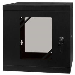 Stalflex RC10-6U-300GB 10" 6U 300 mm mély lapraszerelt fekete üveg ajtós fali rack szekrény (BB253446)