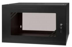 Stalflex RC19-6U-450GB 19" 6U 450 mm mély lapraszerelt fekete üveg ajtós fali rack szekrény (BB253464)