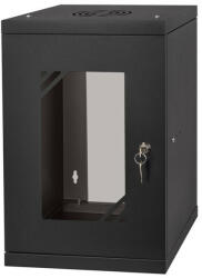 Stalflex RC10-9U-300GB 10" 9U 300 mm mély lapraszerelt fekete üveg ajtós fali rack szekrény (BB253450)