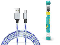 DEVIA USB - USB Type-C töltő- és adatkábel 1 m-es vezetékkel - Devia Tube for Type-C USB 2.4A - ezüst/kék - multimediabolt