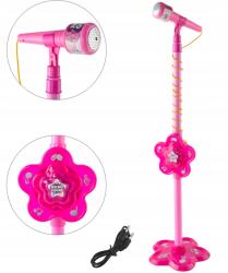 Procart Microfon de jucarie cu stativ reglabil 106 cm, amplificator voce, MP3, conectare smartphone, roz
