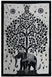 Ancient Wisdom Indiai Pamut ágytakaró - falidísz - Mono - Elephant Tree - 130x200 cm (CBWH-34)