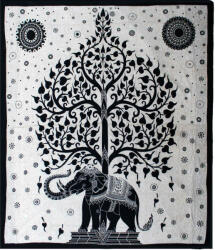 Ancient Wisdom Indiai Pamut ágytakaró - falidísz - Mono - Elephant Tree - 230x200 cm (CBWH-33)