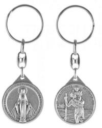 ST. ITA Kulcstartó - Szent Kristóf-Csodás Mária - kerek, ezüst-oxid - 8, 5 cm (P4T32CMA)