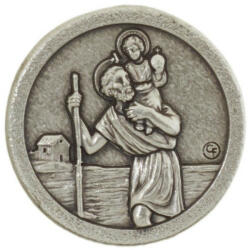 ST. ITA Szent Kristóf ezüst színű fém érem, öntapadós-mágneses 2, 5 cm (21221019)