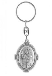 ST. ITA Kulcstartó - Szent Kristóf - ovális, ezüst színű - 9, 5 cm (P4OV47A)