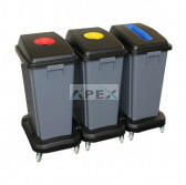 Merida Szelektív hulladékgyűjtő, 3x60L, műanyag, szürke, kerekekkel